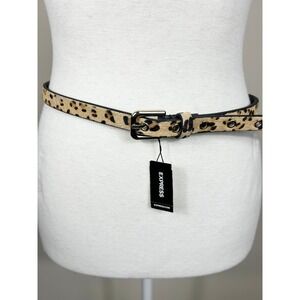 Express Leopard Print Faux Calf Hair Belt Womens S/P Skinny Leather Animal Print
